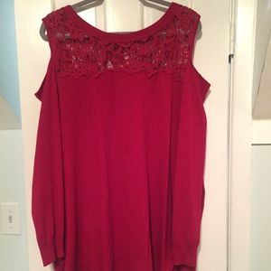 ❤️Final Sale - Red Cold Shoulder Tunic Sweater❤️